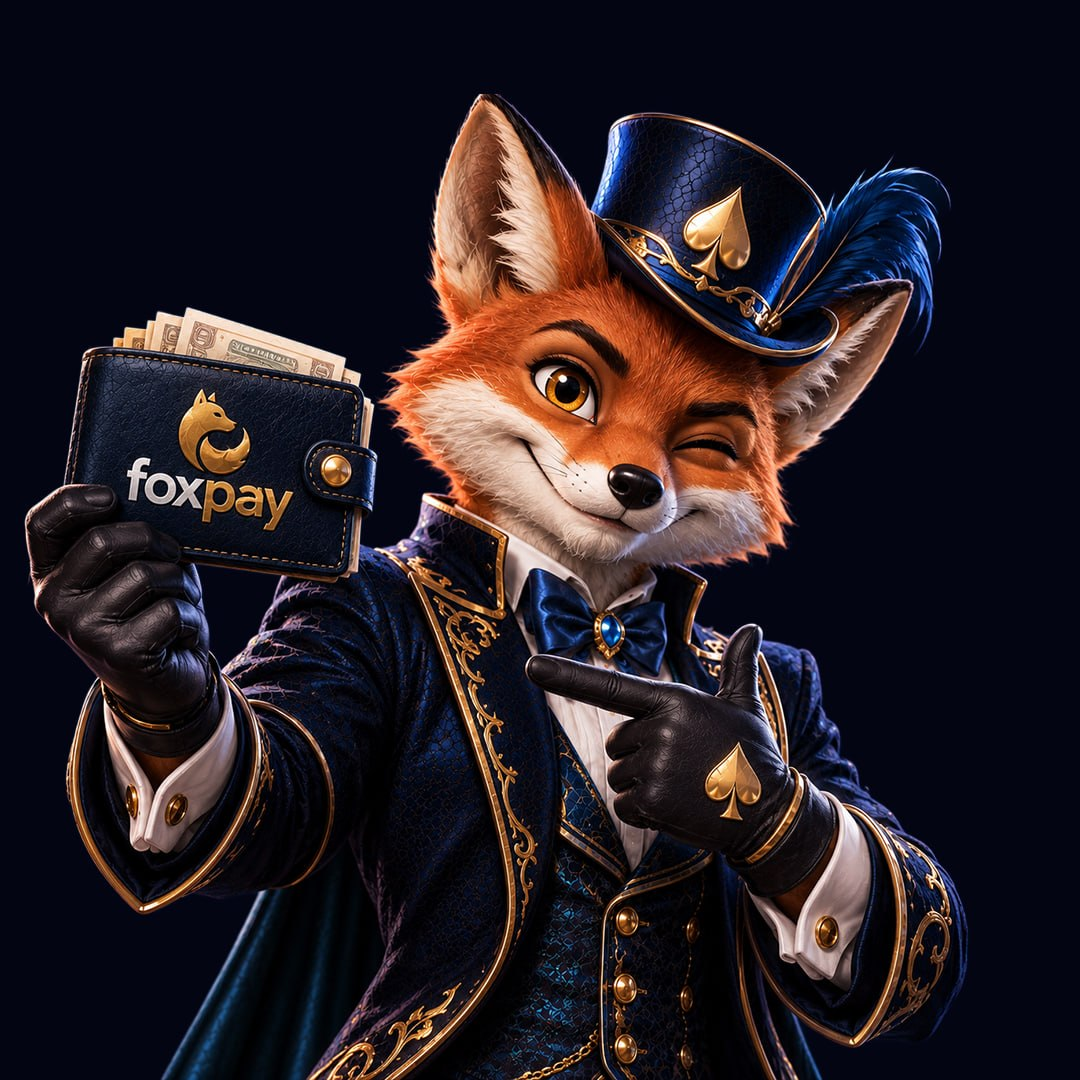 Foxpay cüzdanını tutan tilki maskotu